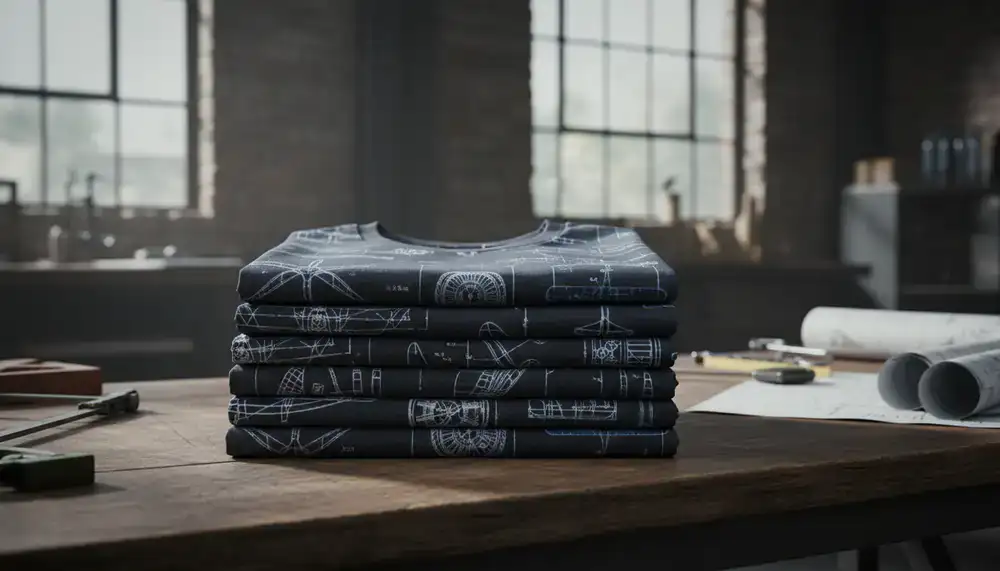 Folded aviation blueprint t-shirts